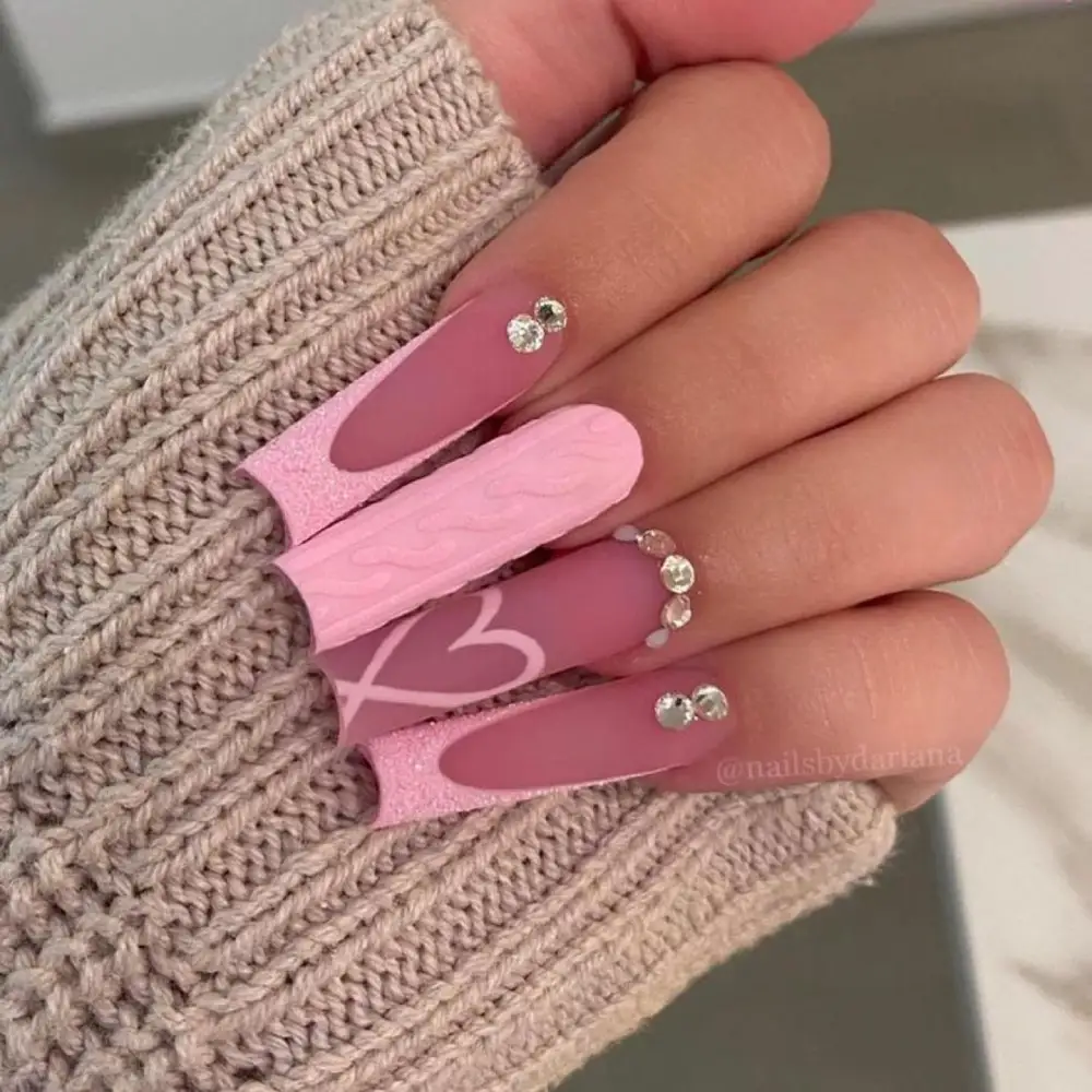 pink valentines nails