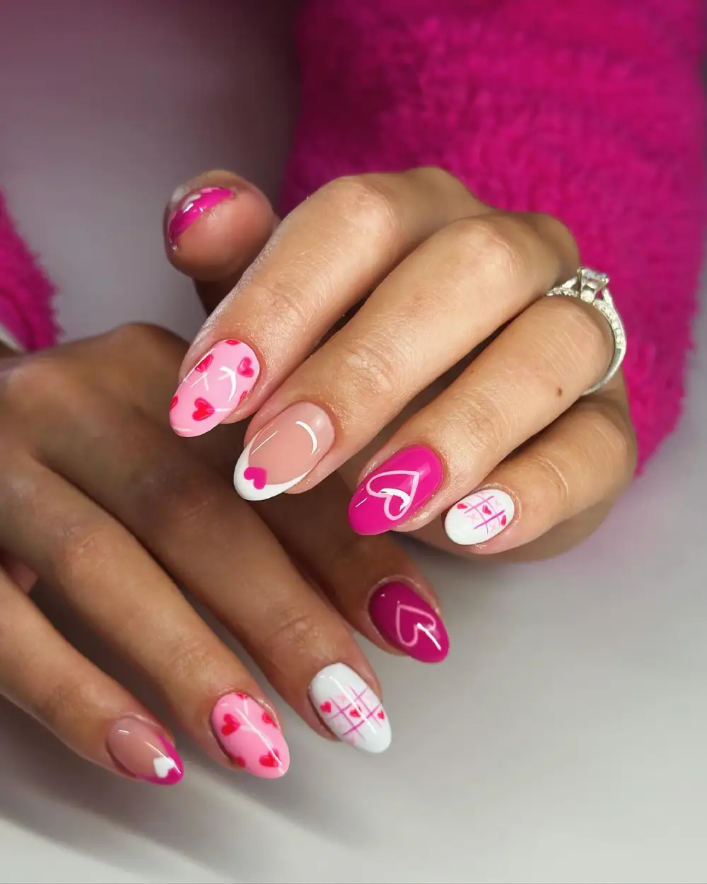 pink valentines nails