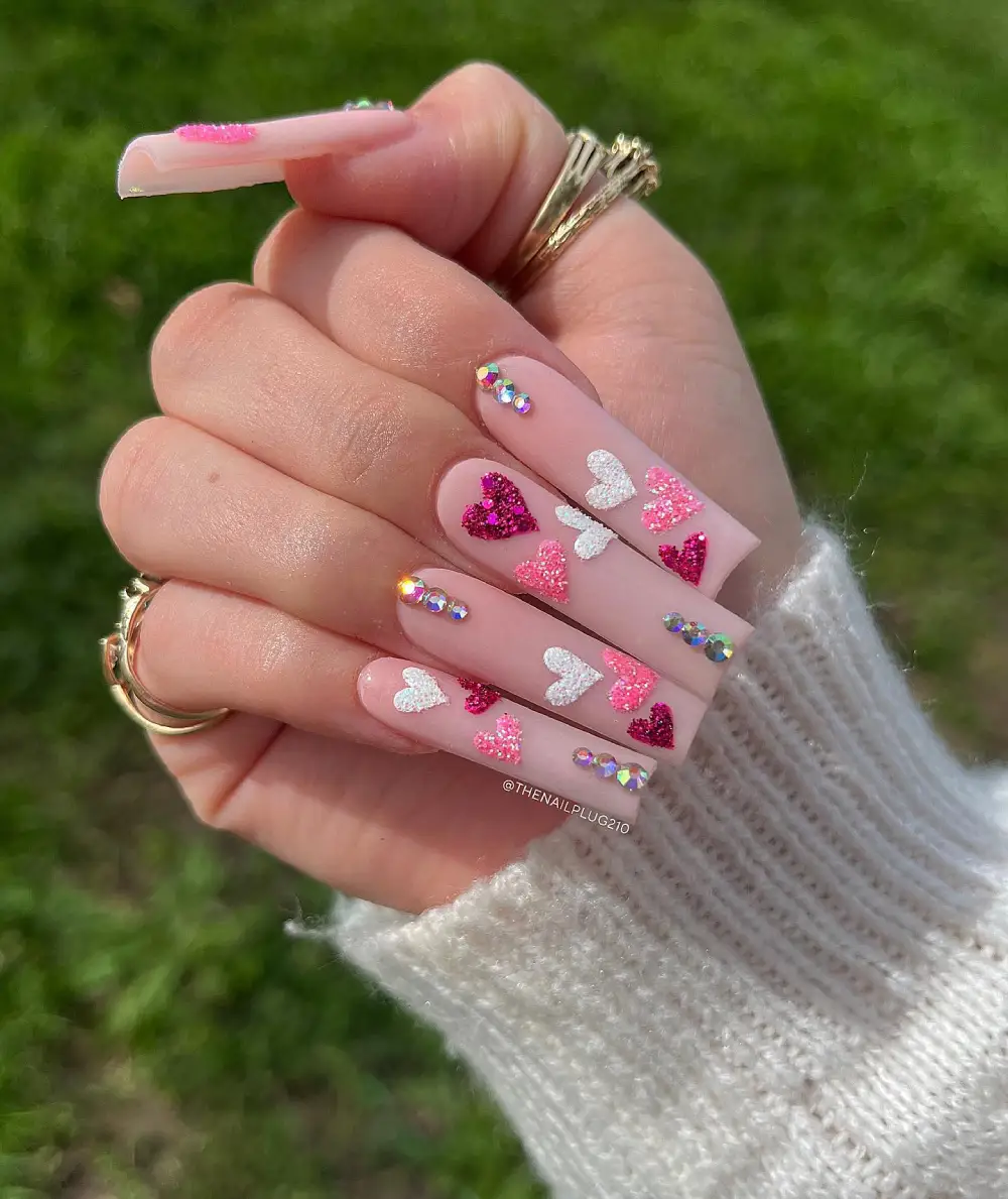pink valentines nails