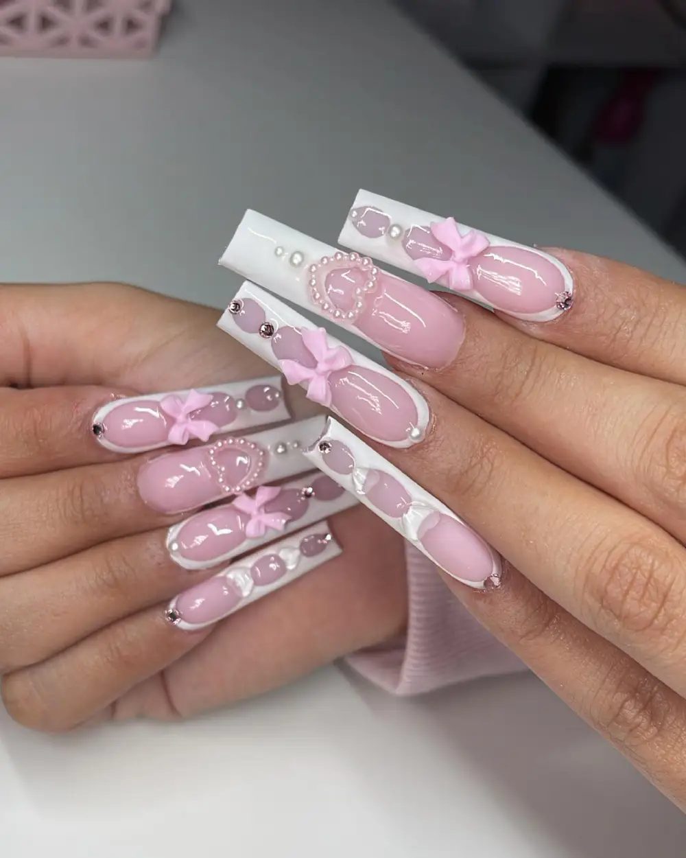 pink valentines nails