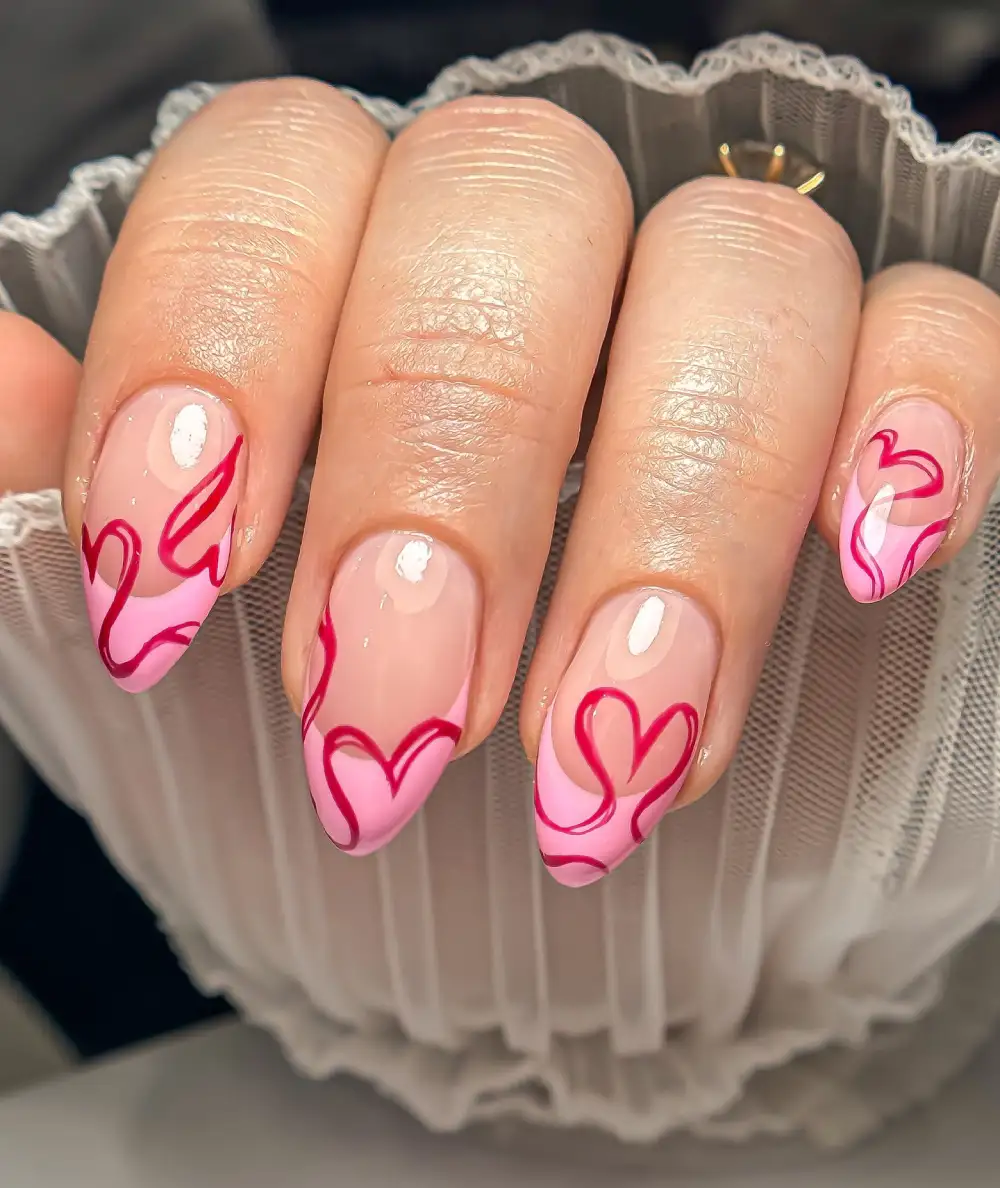 pink valentines nails