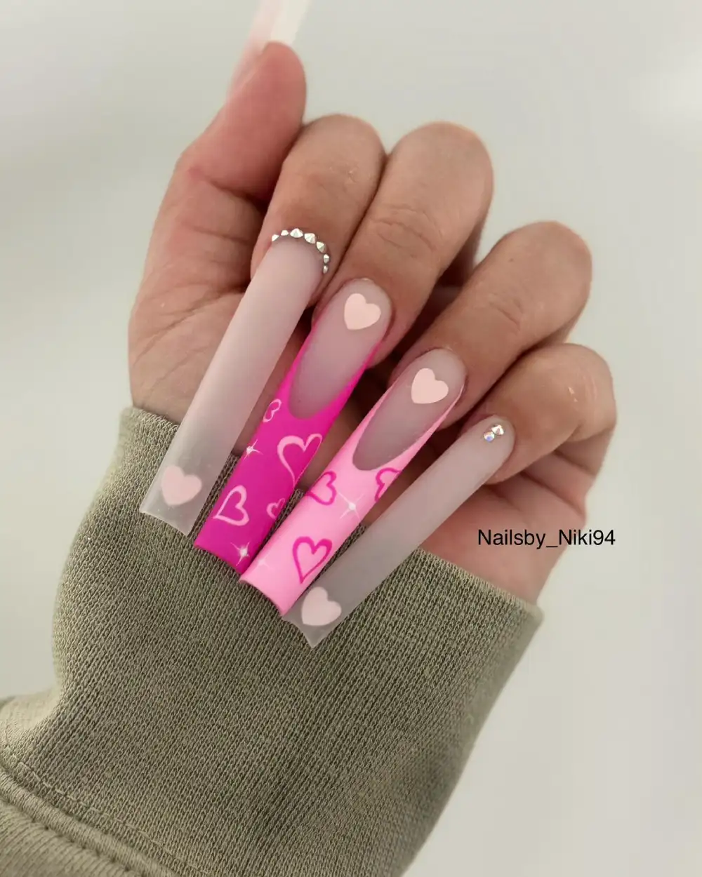 pink valentines nails