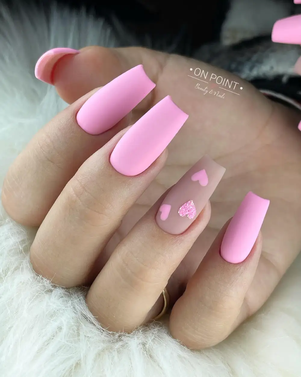 pink valentines nails