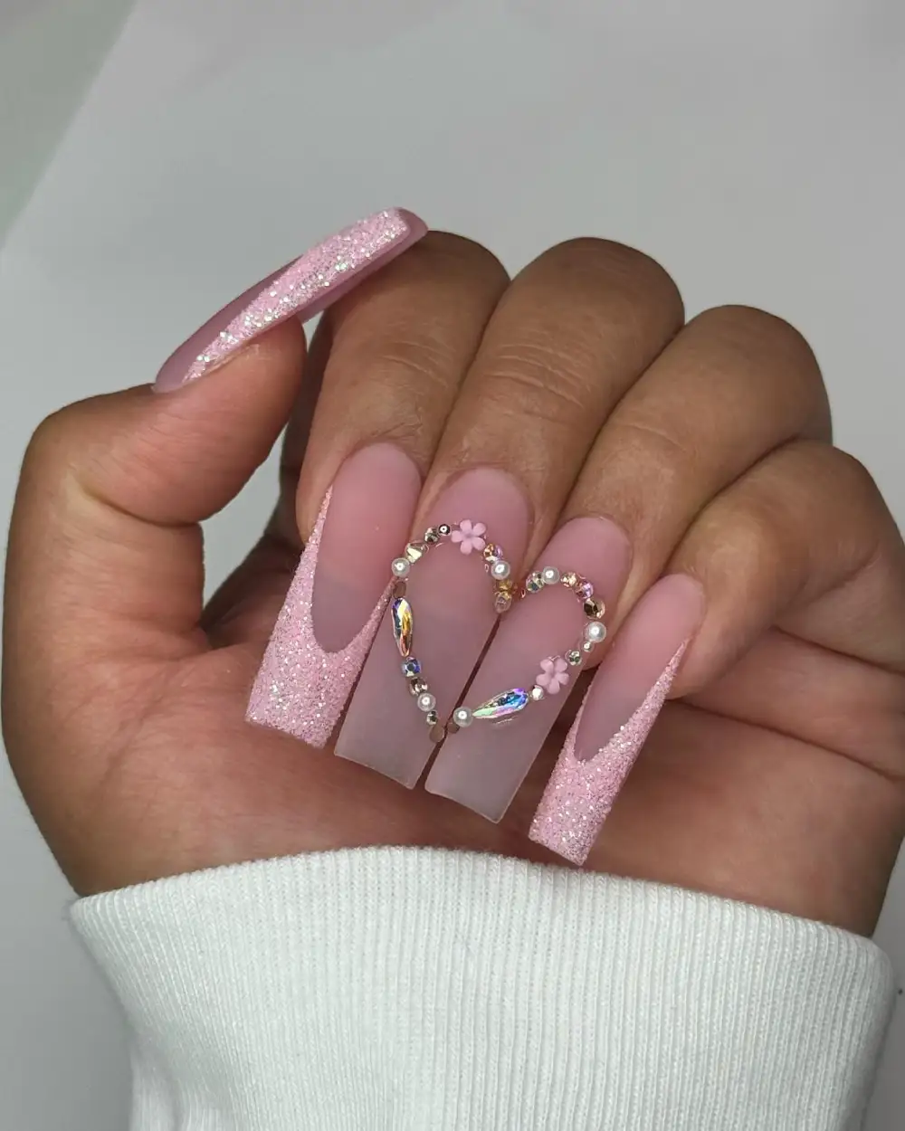 pink valentines nails