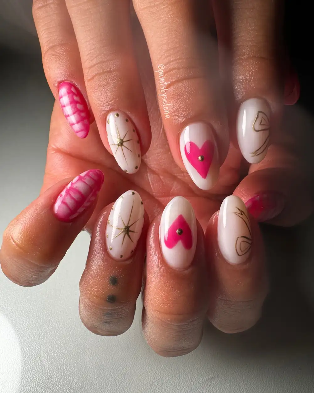 pink valentines nails