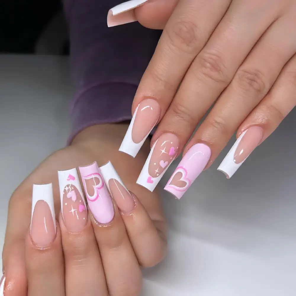 pink valentines nails