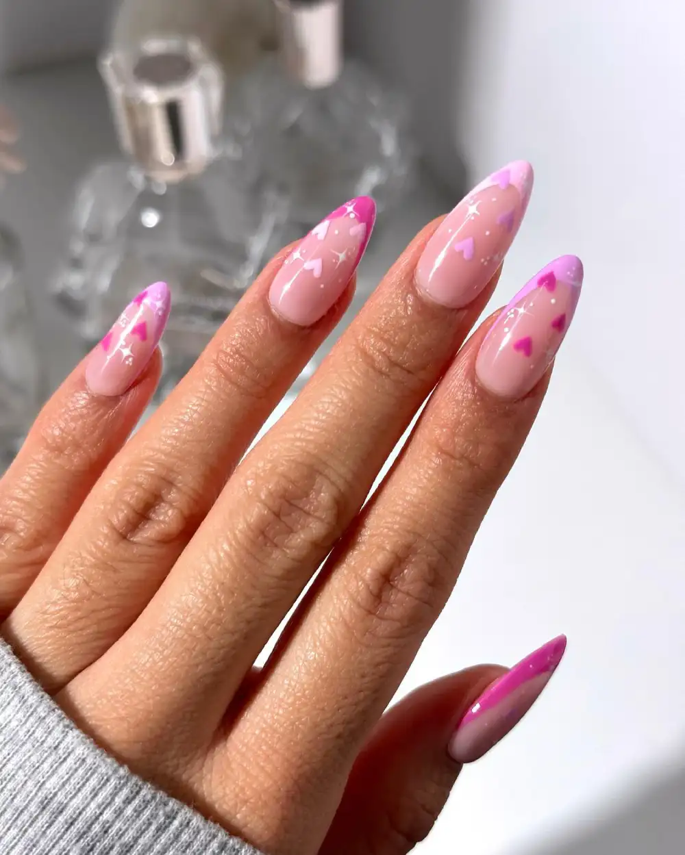pink valentines nails