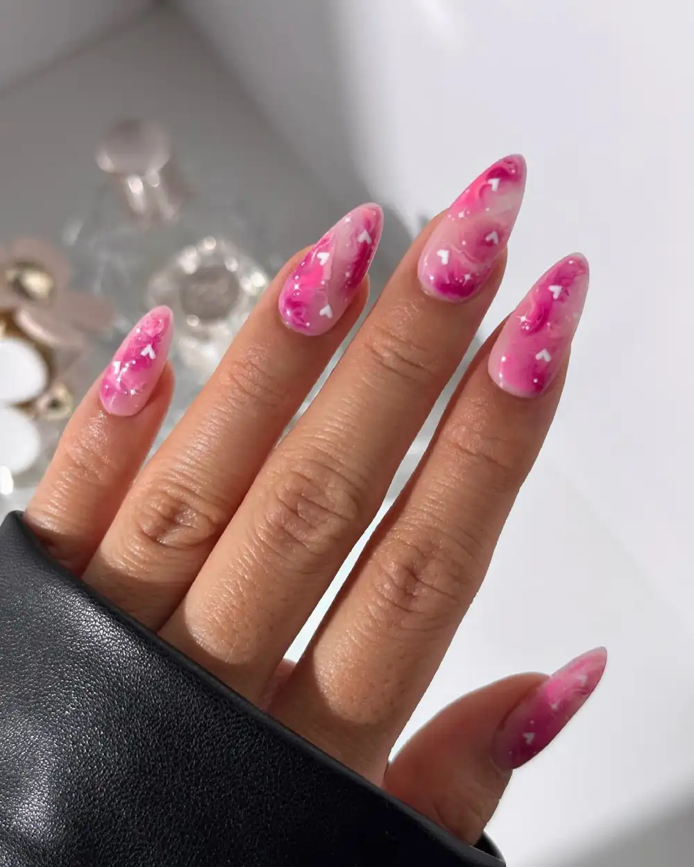pink valentines nails