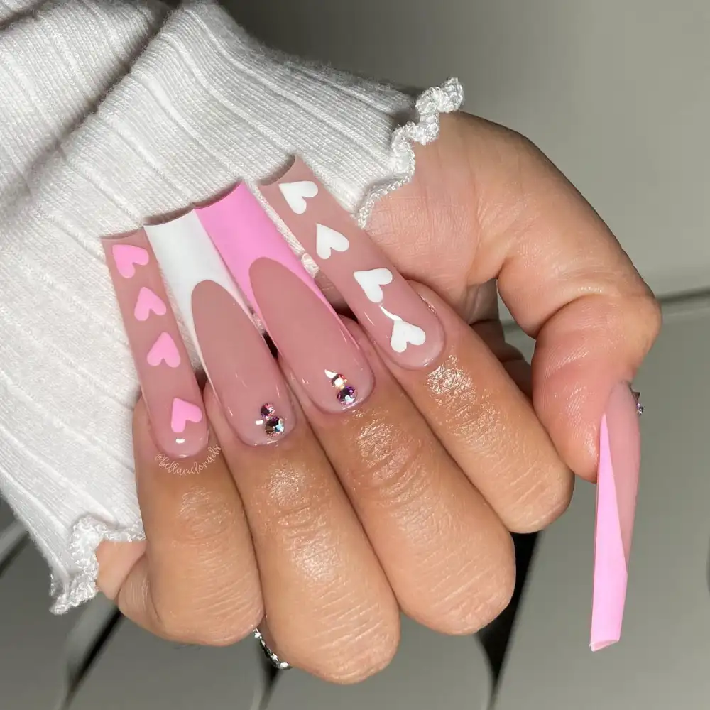 pink valentines nails