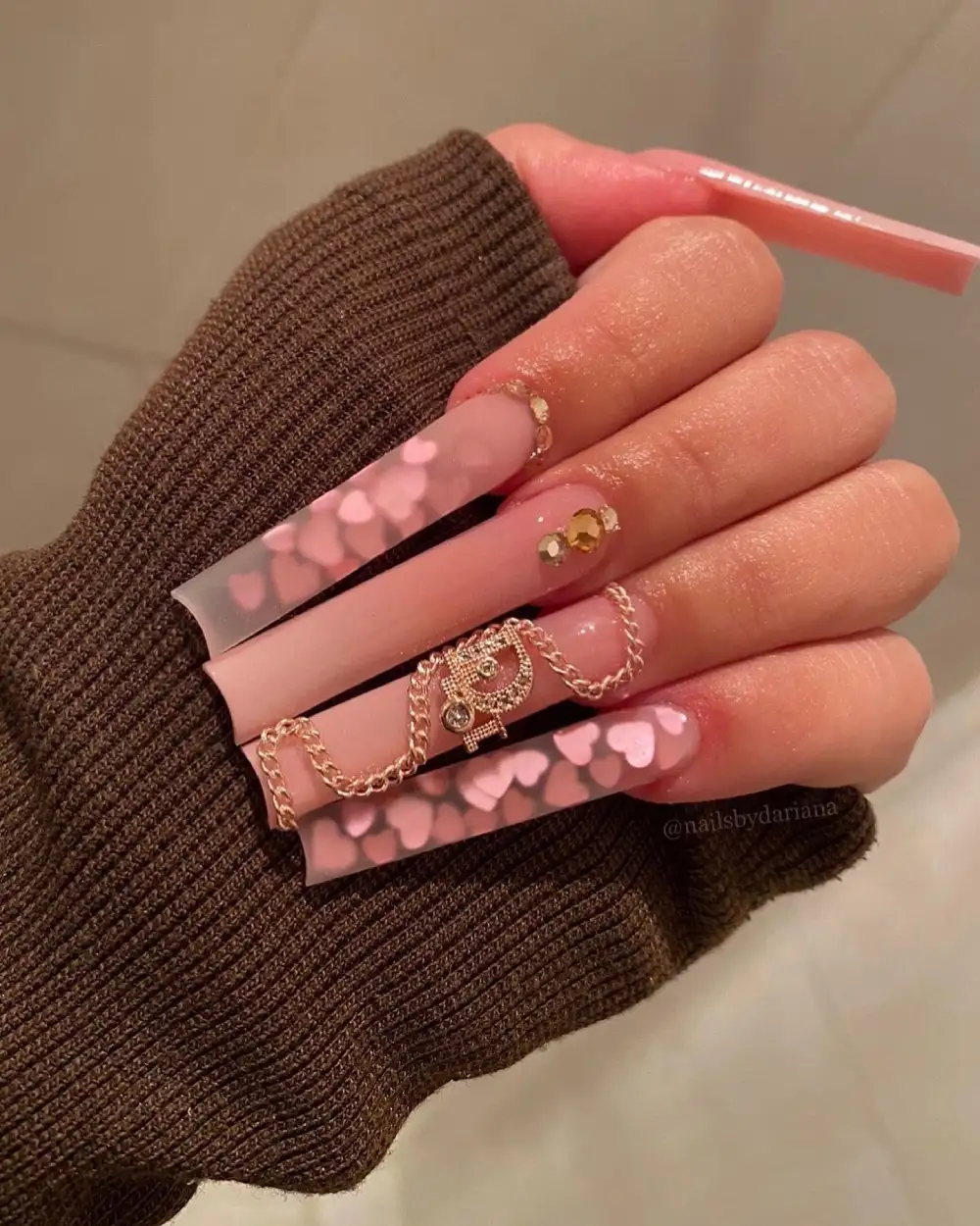 pink valentines nails