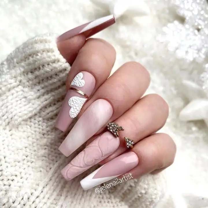 pink valentines nails