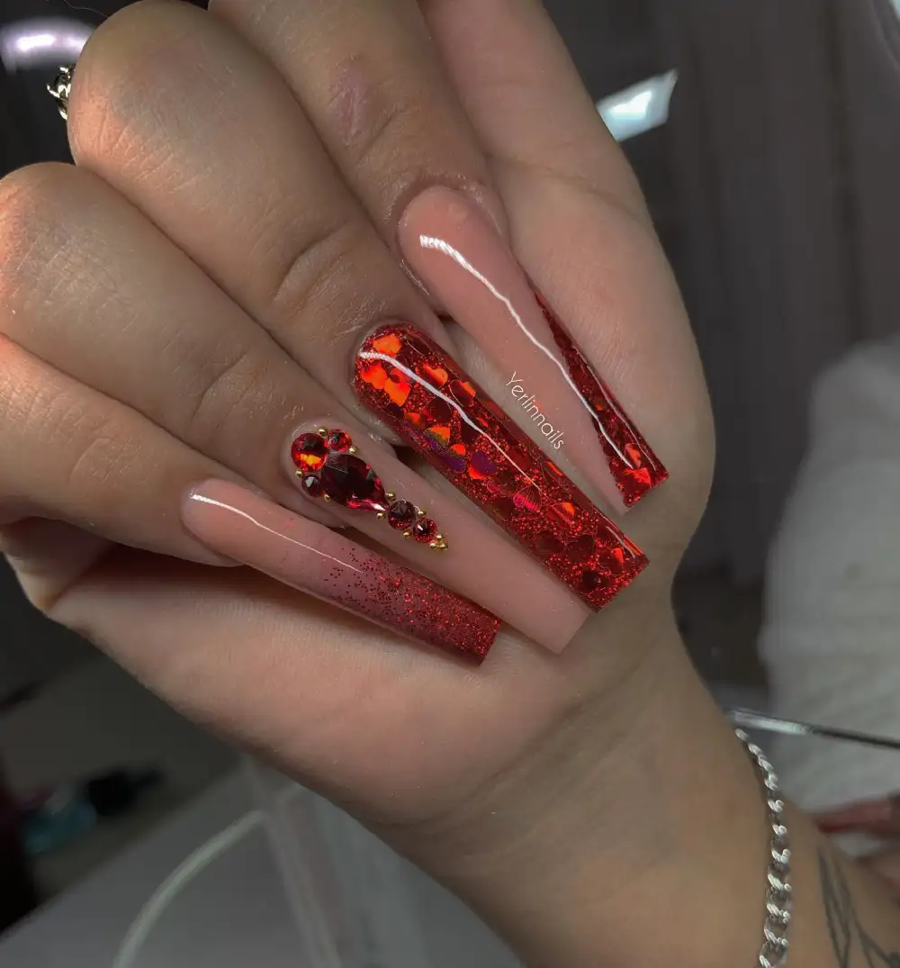 red valentines nails